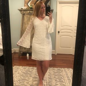 Karl Lagerfeld Paris Bell Sleeve Lace Shift Dress